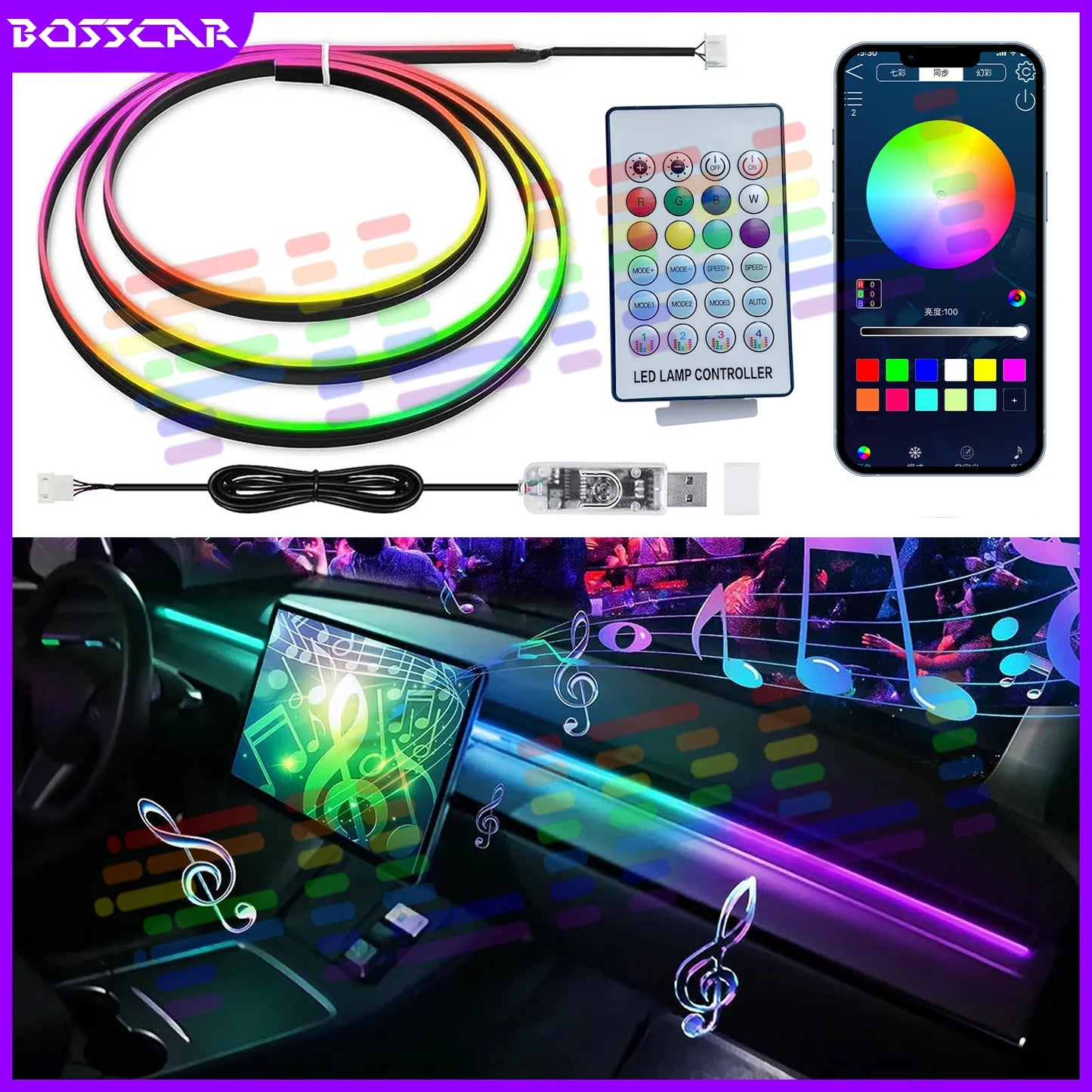 LED Ambient Light USB 64 Colors Acrylic Strips 110cm Full Colors