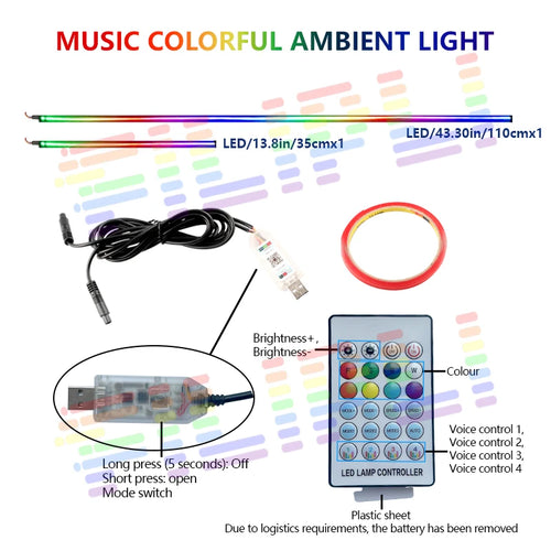 LED Ambient Light USB 64 Colors Acrylic Strips 110cm Full Colors
