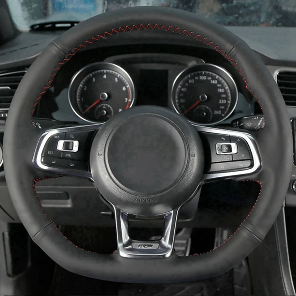 Steering Wheel Cover Anti-slip Black Suede For Volkswagen Golf 7 7.5 GTI Golf R MK7 Polo Scirocco 2015 2016 Car Accessories