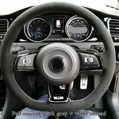 Custom Black Grey Suede Car Steering Wheel Cover For Volkswagen Golf 7 7.5 GTI Golf R MK7 VW Polo GTI Scirocco 2015 2016