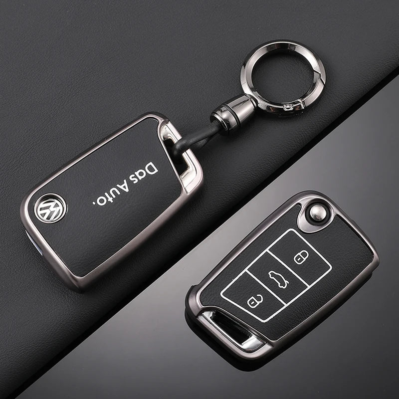 Leather Car Key Case For VW Volkswagen Golf 7 MK7 Tiguan MK2 T-roc T-cross
