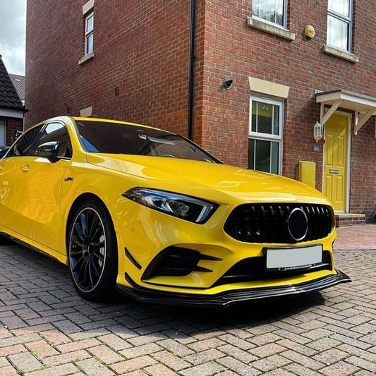 Mercedes Benz A CLASS 2019-2022 Front Lip Bumper Splitter Glossy Black Or Carbon Fibre Look