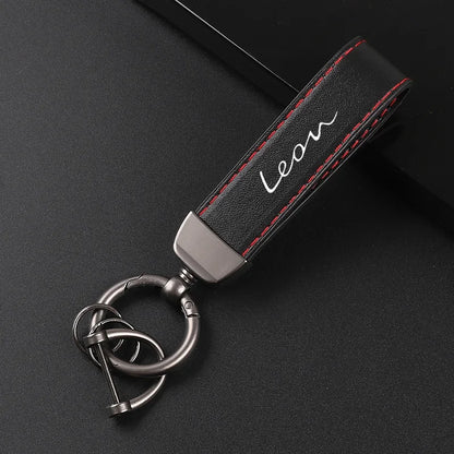Deluxe Leather Keychain with Car Badge Pendant For Seat leon