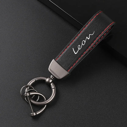 Deluxe Leather Keychain with Car Badge Pendant For Seat leon