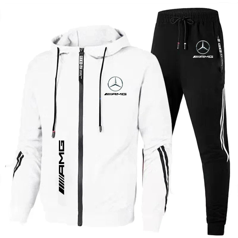 Mercedes-Benz Sweatshirt Suit Zip Up Hoodies+Pants 2 Piece Men's Set Running Racing