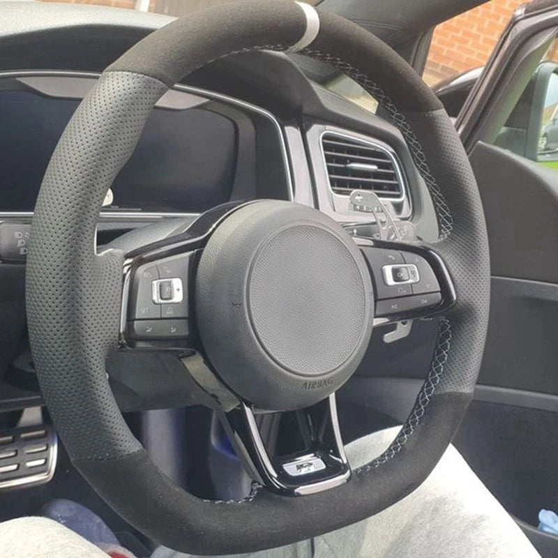 Steering Wheel Cover Anti-slip Black Suede For Volkswagen Golf 7 7.5 GTI Golf R MK7 Polo Scirocco 2015 2016 Car Accessories