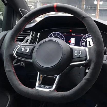 Steering Wheel Cover Anti-slip Black Suede For Volkswagen Golf 7 7.5 GTI Golf R MK7 Polo Scirocco 2015 2016 Car Accessories