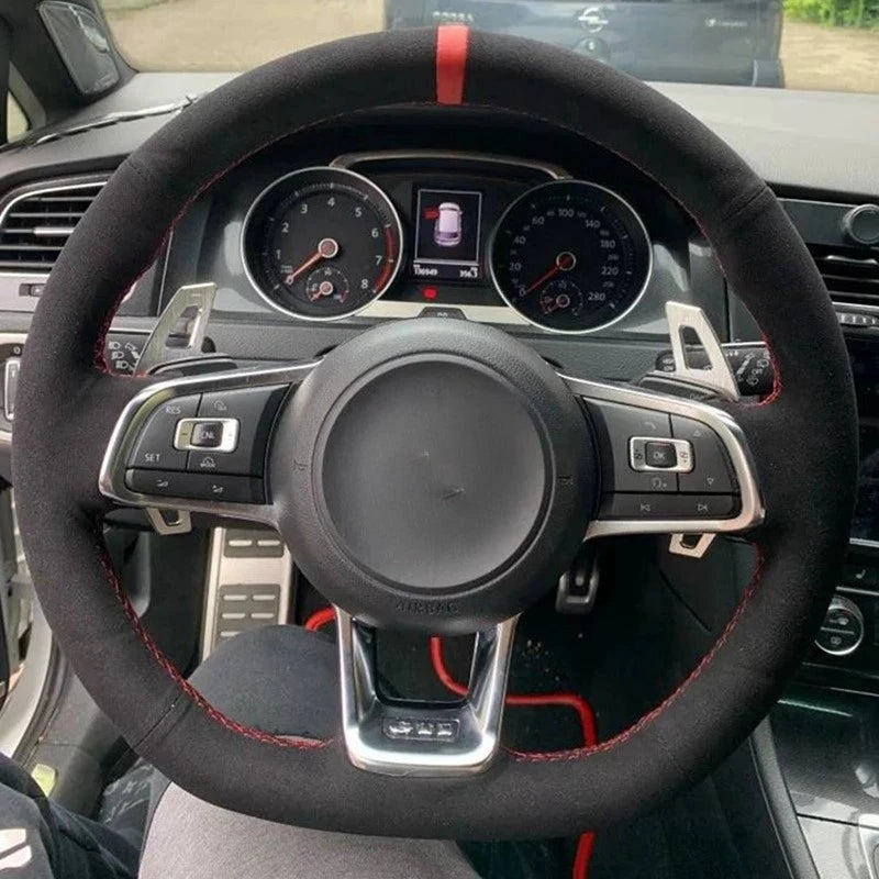 Steering Wheel Cover Anti-slip Black Suede For Volkswagen Golf 7 7.5 GTI Golf R MK7 Polo Scirocco 2015 2016 Car Accessories