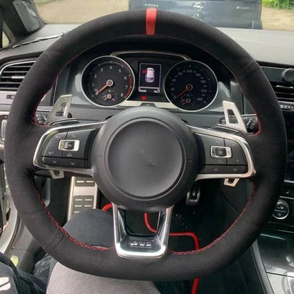 Steering Wheel Cover Anti-slip Black Suede For Volkswagen Golf 7 7.5 GTI Golf R MK7 Polo Scirocco 2015 2016 Car Accessories