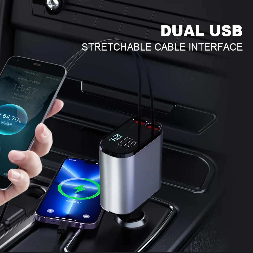 120W 4 IN 1 Retractable Car Charger USB C Cable