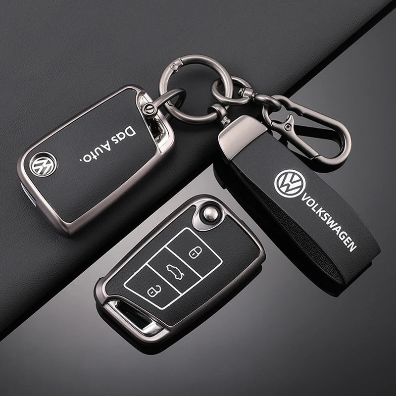 Leather Car Key Case For VW Volkswagen Golf 7 MK7 Tiguan MK2 T-roc T-cross