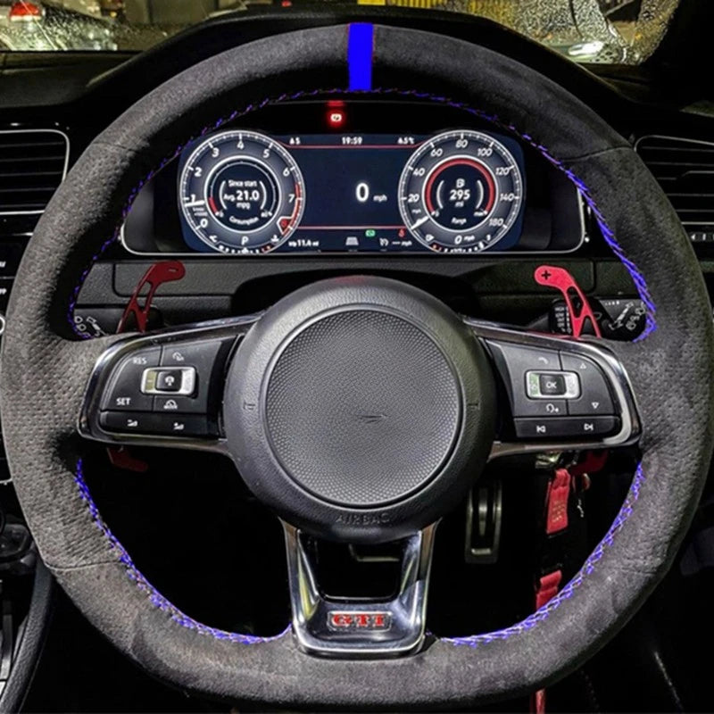 Steering Wheel Cover Anti-slip Black Suede For Volkswagen Golf 7 7.5 GTI Golf R MK7 Polo Scirocco 2015 2016 Car Accessories