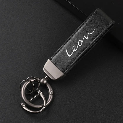 Deluxe Leather Keychain with Car Badge Pendant For Seat leon