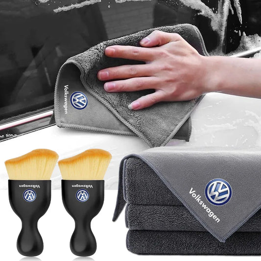 VW Towels Cleaning Drying Cloth with Car Cleaning brush Accessories For VW Golf 5 7 Passat B5 B6 Polo GTI Scirocco Jetta Beetle