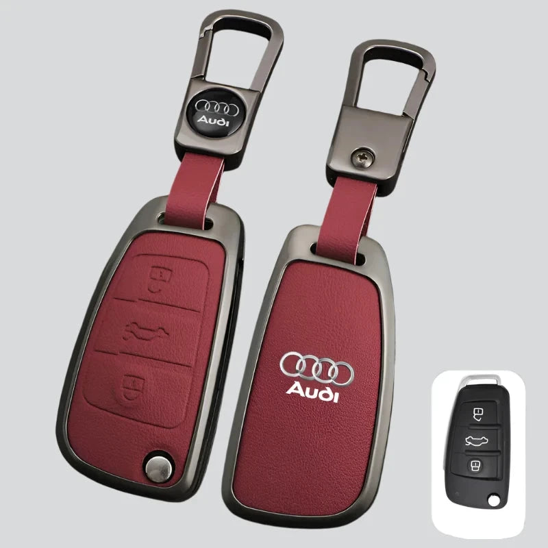 Zinc Alloy Leather Key Chain Keyring Case Cover For Audi