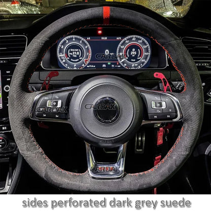 Custom Black Grey Suede Car Steering Wheel Cover For Volkswagen Golf 7 7.5 GTI Golf R MK7 VW Polo GTI Scirocco 2015 2016