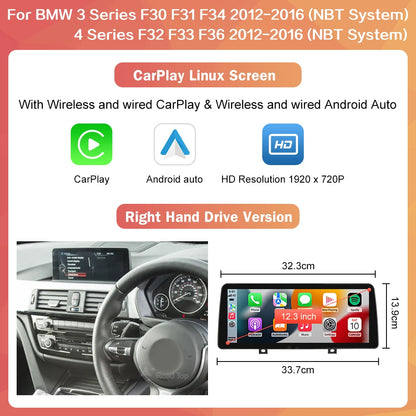 10.25" Wireless Carplay/Android Auto Multimedia Display For BMW 1 2 3 4 Series F20 F21 F22 F23 F45 F30 F31 F33 F36 NBT System