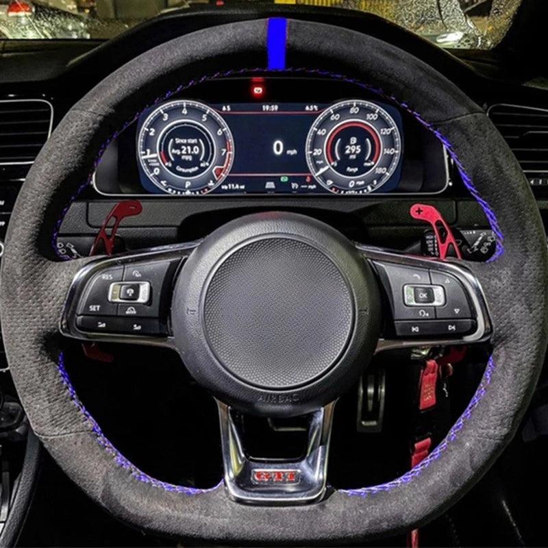 Steering Wheel Cover Anti-slip Black Suede For Volkswagen Golf 7 7.5 GTI Golf R MK7 Polo Scirocco 2015 2016 Car Accessories