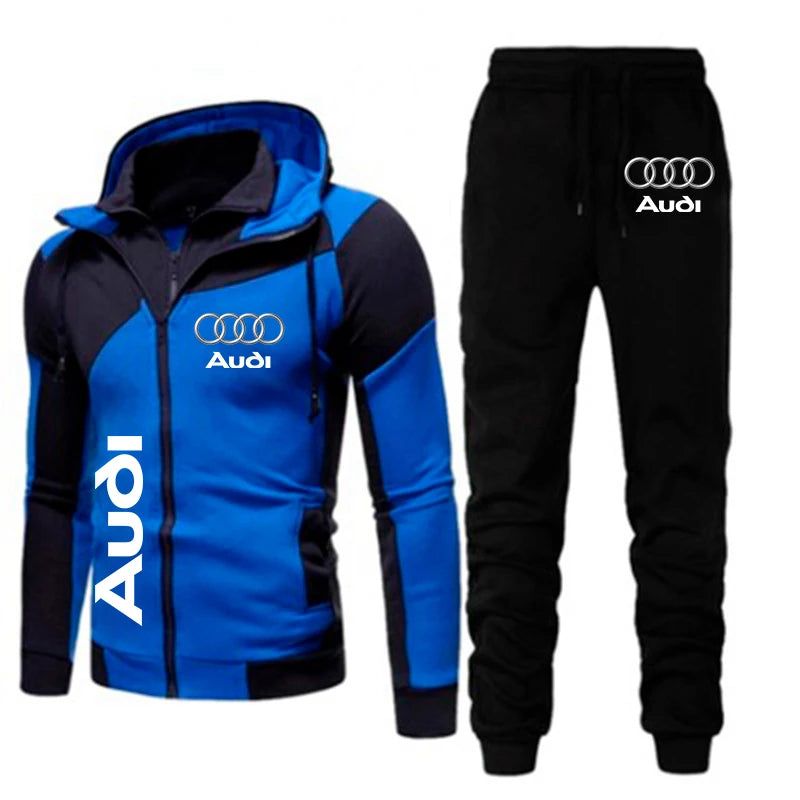 Autumn Audi Tracksuit Men Audi Logo Print Men Sportswear 2 Piece Sets Running Hoodies Sweatshirt and Sweatpants Sweat Suit Men