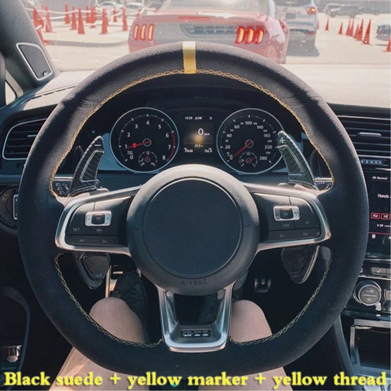Steering Wheel Cover Anti-slip Black Suede For Volkswagen Golf 7 7.5 GTI Golf R MK7 Polo Scirocco 2015 2016 Car Accessories