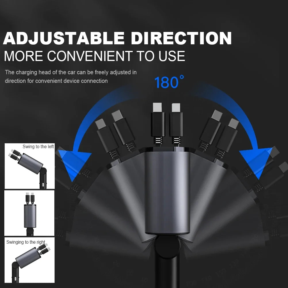 120W 4 IN 1 Retractable Car Charger USB C Cable