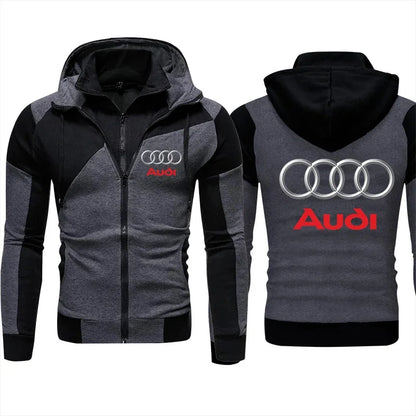 Autumn New Mens Audi Hoodie Jacket fleece thick Sweatshirt Zipper Pullover Harajuku Sportswear Cardigan Custom Men Audi Clothing