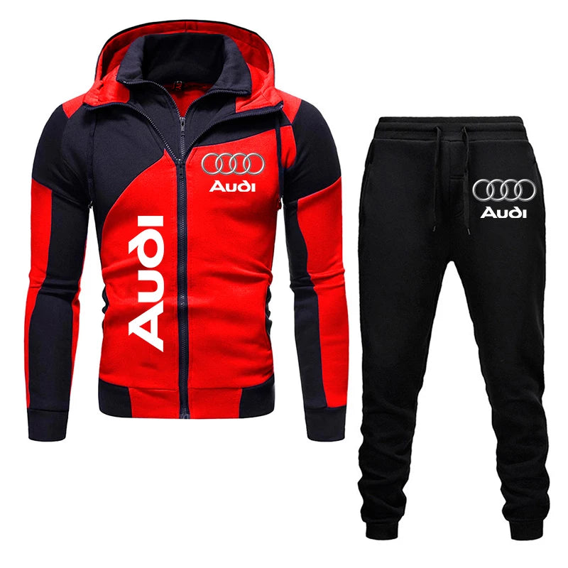 Autumn Audi Tracksuit Men Audi Logo Print Men Sportswear 2 Piece Sets Running Hoodies Sweatshirt and Sweatpants Sweat Suit Men