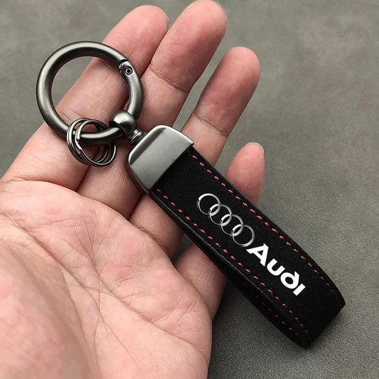 Suede Key Ring Keychain With Emblem For Audi