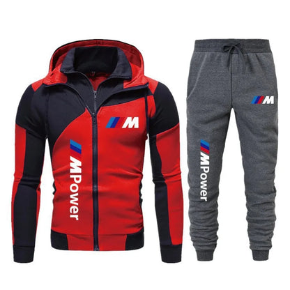 2025 New BMW Top Coat Drawstring Pants BMW Printed Simple Casual Hoodie Set Double layer Zipper Thickened Warm Winter Clothing