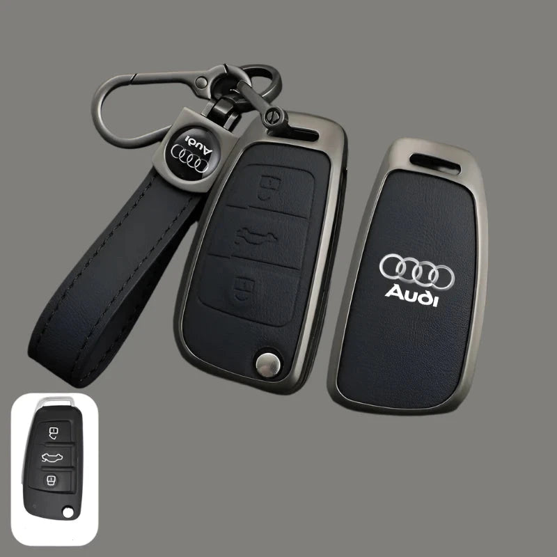 Zinc Alloy Leather Key Chain Keyring Case Cover For Audi