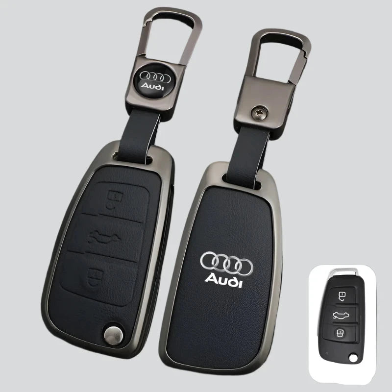 Zinc Alloy Leather Key Chain Keyring Case Cover For Audi