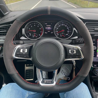 Steering Wheel Cover Anti-slip Black Suede For Volkswagen Golf 7 7.5 GTI Golf R MK7 Polo Scirocco 2015 2016 Car Accessories