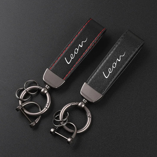 Deluxe Leather Keychain with Car Badge Pendant For Seat leon