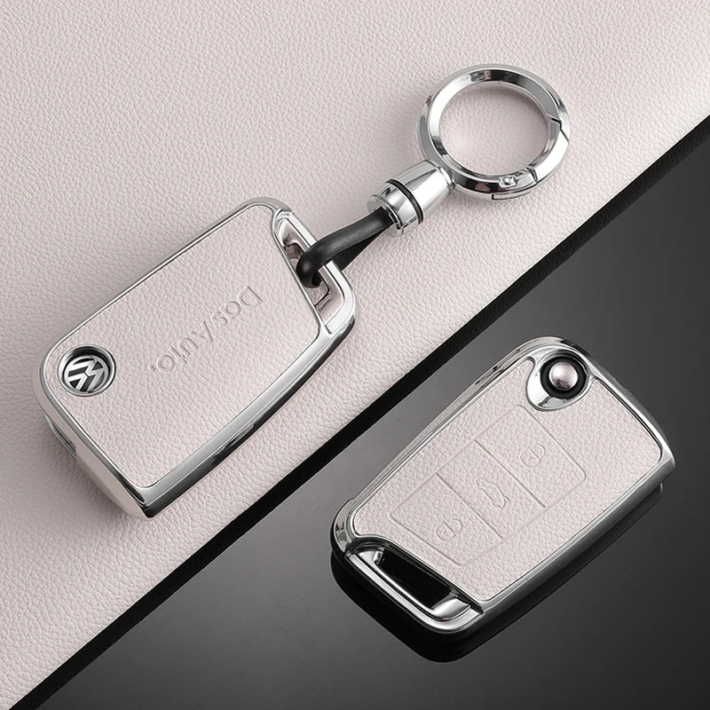 Leather Car Key Case For VW Volkswagen Golf 7 MK7 Tiguan MK2 T-roc T-cross