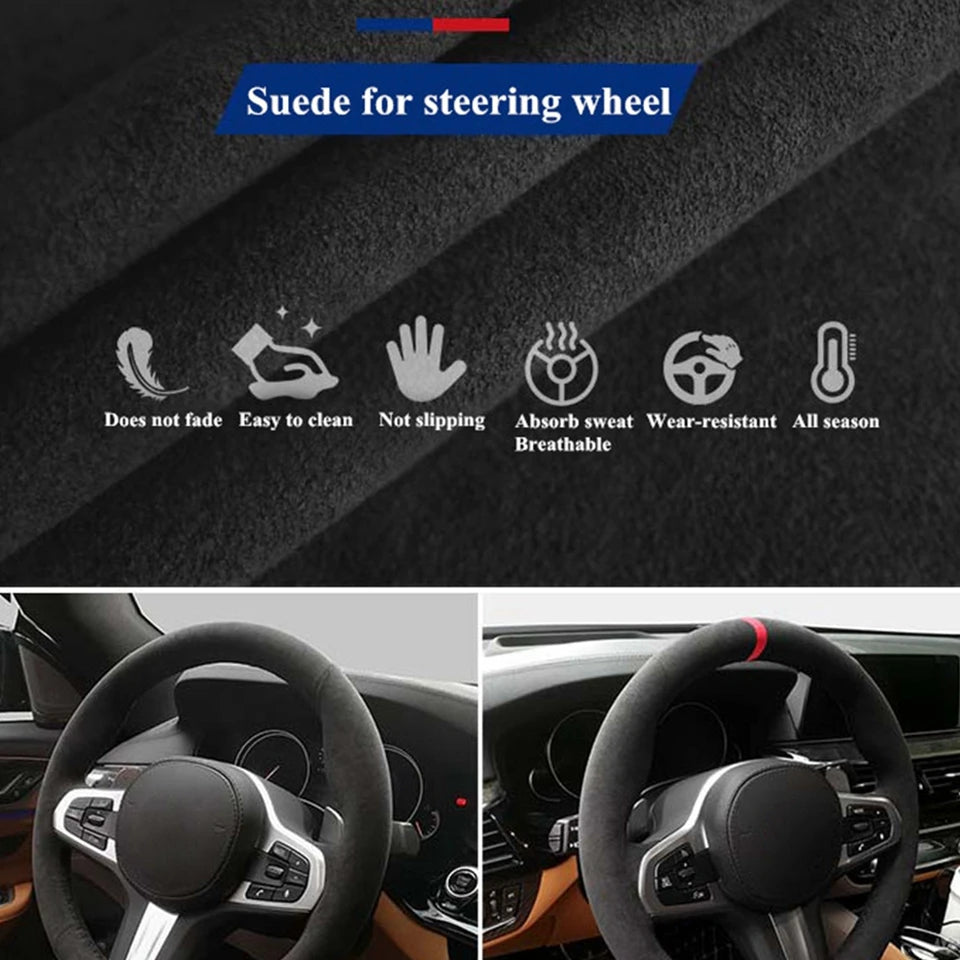 Steering Wheel Cover Anti-slip Black Suede For Volkswagen Golf 7 7.5 GTI Golf R MK7 Polo Scirocco 2015 2016 Car Accessories