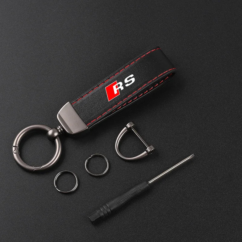 Audi RS Deluxe Leather Keychain with Badge