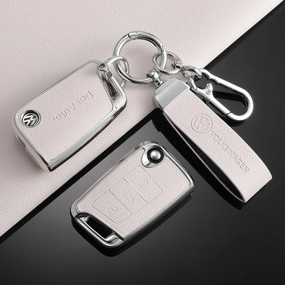 Leather Car Key Case For VW Volkswagen Golf 7 MK7 Tiguan MK2 T-roc T-cross