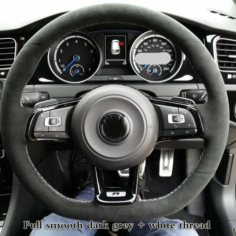 Custom Black Grey Suede Car Steering Wheel Cover For Volkswagen Golf 7 7.5 GTI Golf R MK7 VW Polo GTI Scirocco 2015 2016