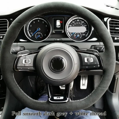 Custom Black Grey Suede Car Steering Wheel Cover For Volkswagen Golf 7 7.5 GTI Golf R MK7 VW Polo GTI Scirocco 2015 2016