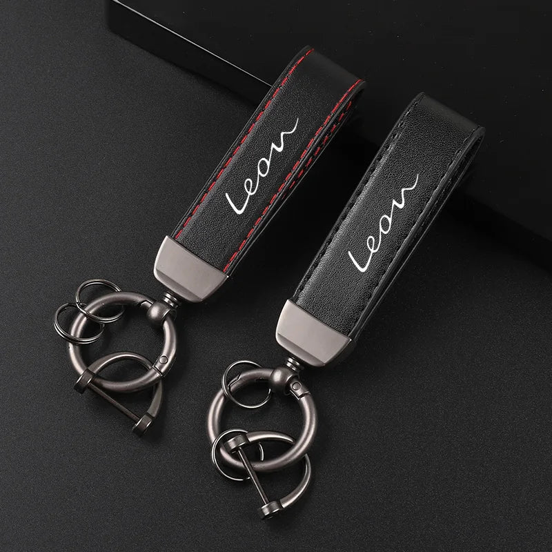 Deluxe Leather Keychain with Car Badge Pendant For Seat leon