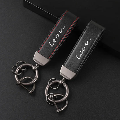 Deluxe Leather Keychain with Car Badge Pendant For Seat leon