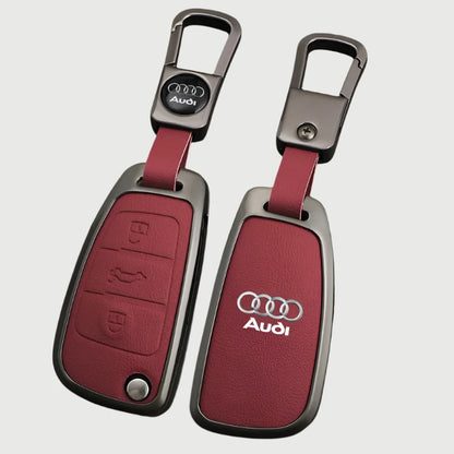 Zinc Alloy Leather Key Chain Keyring Case Cover For Audi