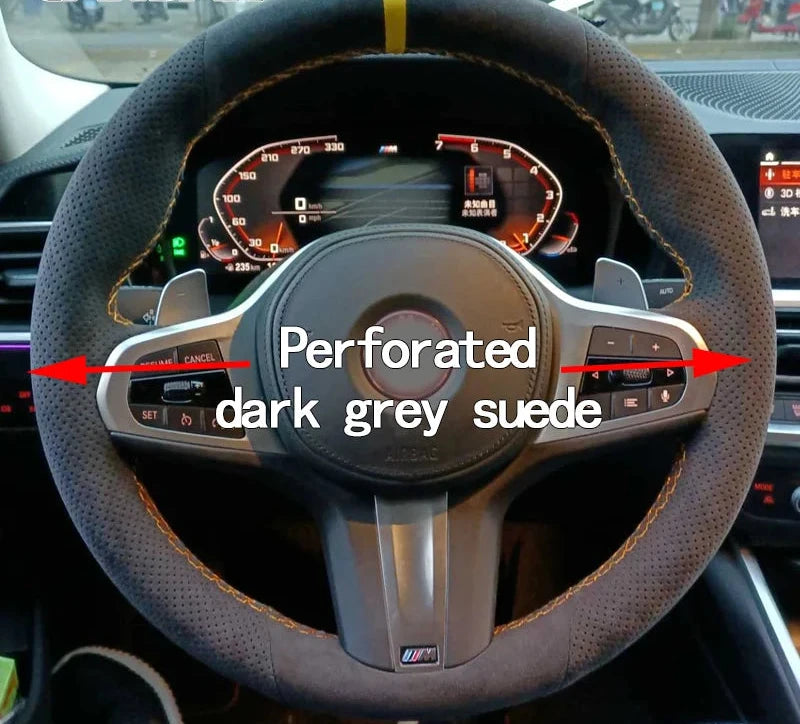 Black Leather Steering Wheel Cover for BMW M Sport G20 G21 F40 F44 G22 G23 G30 G31 G32 G11 G12 G14 G15 G16