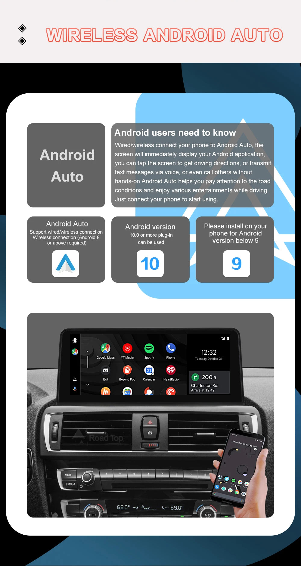 10.25" Wireless Carplay/Android Auto Multimedia Display For BMW 1 2 3 4 Series F20 F21 F22 F23 F45 F30 F31 F33 F36 NBT System