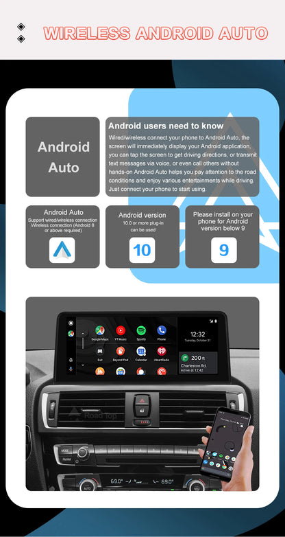 10.25" Wireless Carplay/Android Auto Multimedia Display For BMW 1 2 3 4 Series F20 F21 F22 F23 F45 F30 F31 F33 F36 NBT System