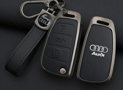 Zinc Alloy Leather Key Chain Keyring Case Cover For Audi