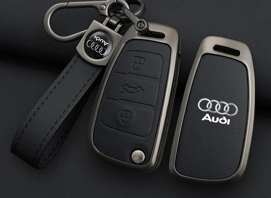 Zinc Alloy Leather Key Chain Keyring Case Cover For Audi