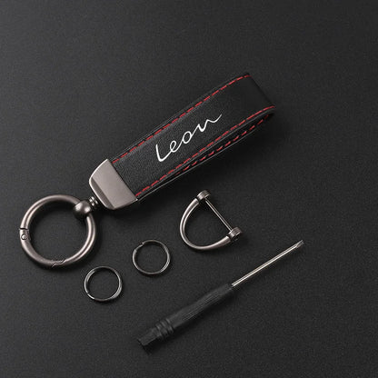 Deluxe Leather Keychain with Car Badge Pendant For Seat leon