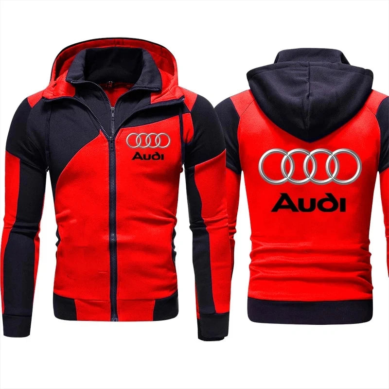 Autumn New Mens Audi Hoodie Jacket fleece thick Sweatshirt Zipper Pullover Harajuku Sportswear Cardigan Custom Men Audi Clothing