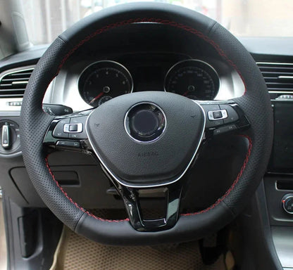 Hand-stitched Black Leather Steering Wheel Cover for Volkswagen Golf 7 7.5 Mk7 New Polo Passat B8